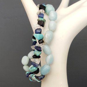 Stone and glass 2 strand stretch bracelet